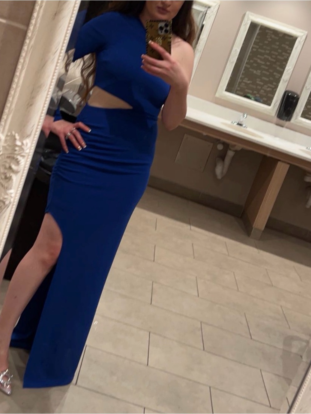 Blue One-Shoulder Cutout Maxi Dress